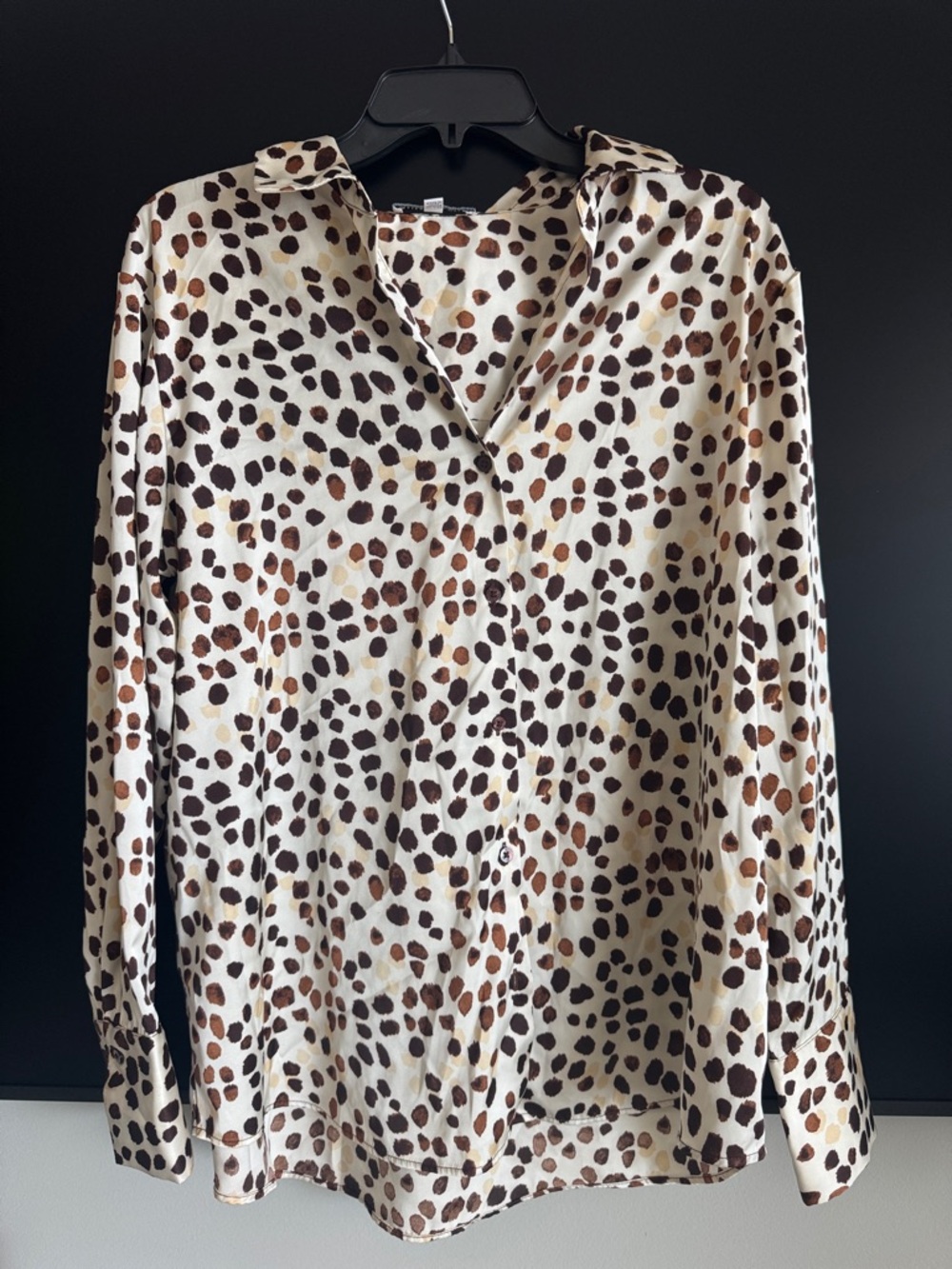 Cream Leopard-Spot Button-Front Blouse